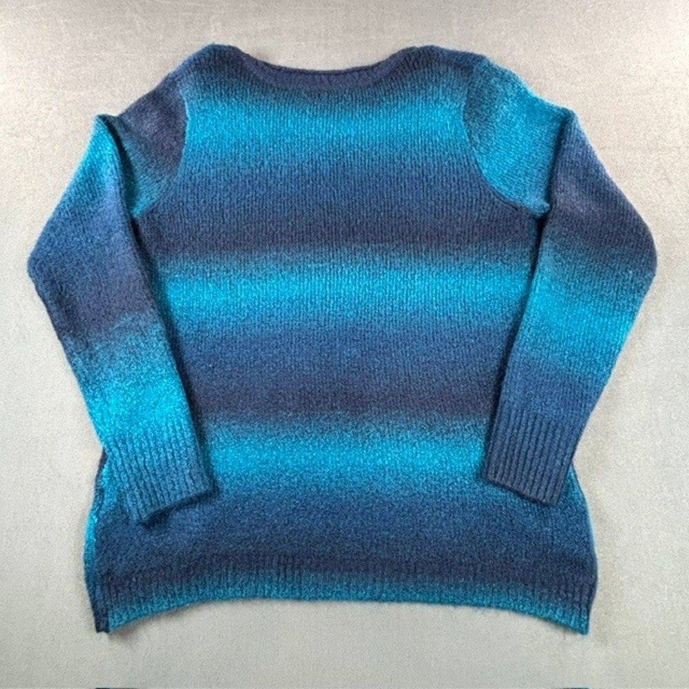 White Stag Women's Blue Gradient Stripe V-Neck Pullover Soft Knit Sweater XL